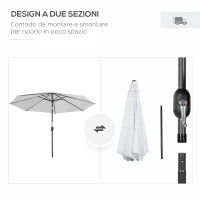 Ombrellone da Giardino 3x2.5 m Inclinabile con Palo Smontabile, in Metallo e Poliestere Bianco