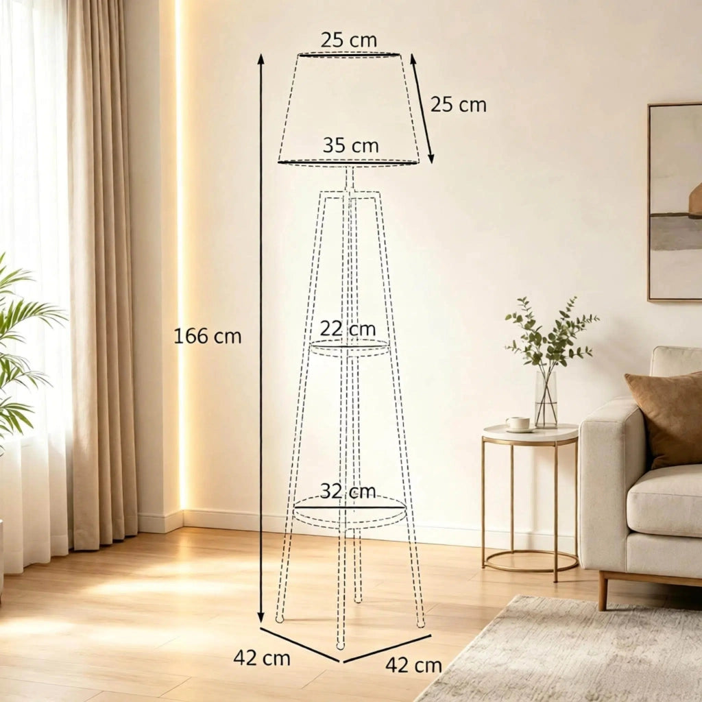 Lampada da terra moderna con ripiani integrati, lampada da terra con base a tre gambe, lampada da terra elegante (solo lampada da terra, lampadina non