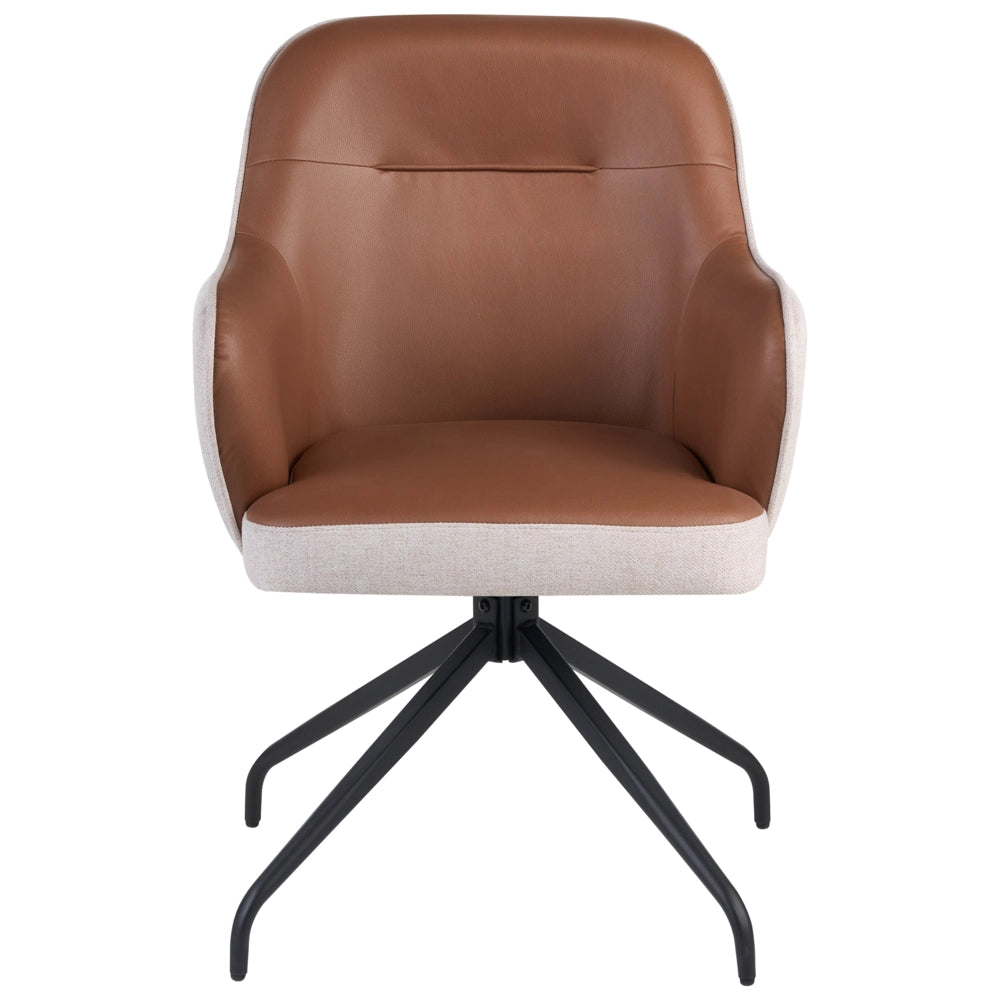 Set di 2 sedie da pranzo girevoli in ecopelle marrone con schienale alto in stile scandinavo