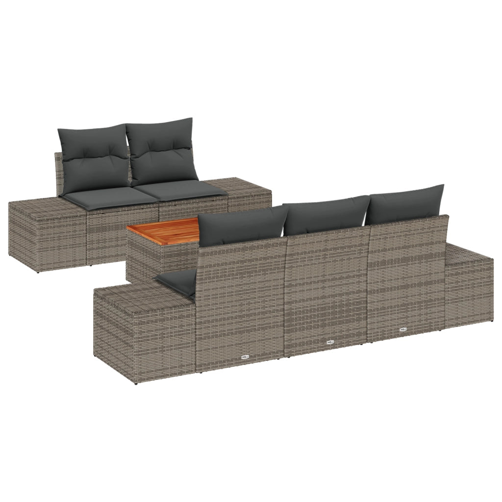 Set di Divani da Giardino 6 Pezzi con Cuscini Grigio Rattan Acacia