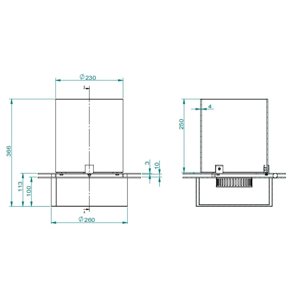 Bruciatore Rotondo per Camino a Bioetanolo Ø35x36 cm 3 lt con Vetro in Acciaio Inox