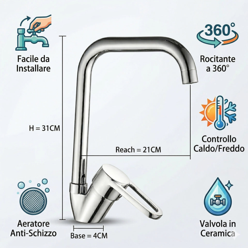 RUBINETTO MISCELATORE CUCINA MONOCOMANDO LAVANDINO COLLO ALTO GIREVOLE 8568