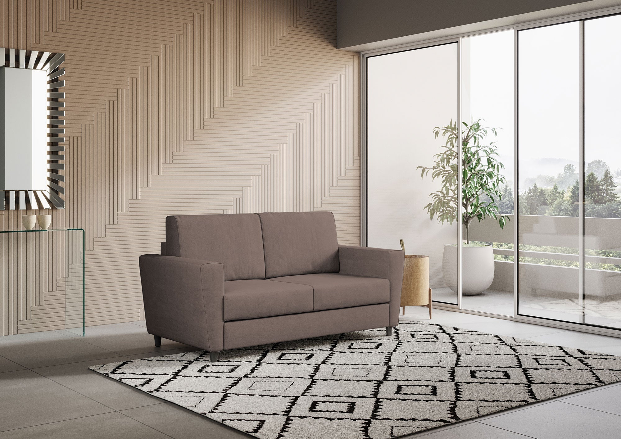 Divano 2 Posti 152x85x85 cm Yasel in Tessuto Talpa