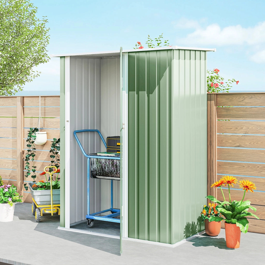 Capanno Porta Attrezzi 142x86x189 cm con Tetto Inclinato e Porta Bloccabile in Metallo Verde Chiaro