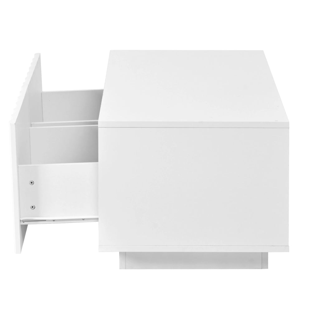 Tavolino basso fisso con due cassetti e fronte a onde in MDF e pannello truciolare bianco 100 × 50 × 40 cm