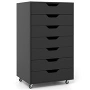 Mobiletto portaoggetti mobile a 7 cassetti 49 x 40 x 87 cm con ruote bloccabili design moderno in MDF nero 20_0018640