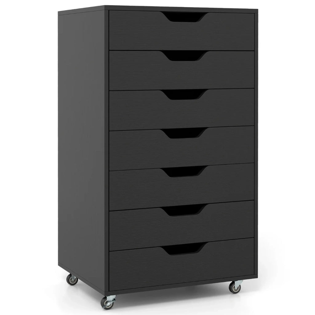 Mobiletto portaoggetti mobile a 7 cassetti 49 x 40 x 87 cm con ruote bloccabili design moderno in MDF nero 20_0018640