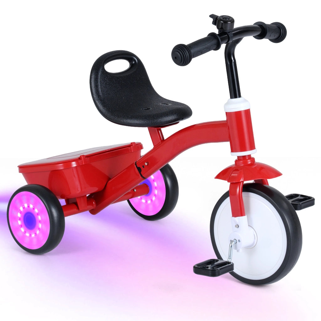 Triciclo per bambini equilibrio ruote luminescenti sedile 4 livelli regolabile-Triciclo esterno stoccaggio pedali rimovibili per bambini 3-5 anni