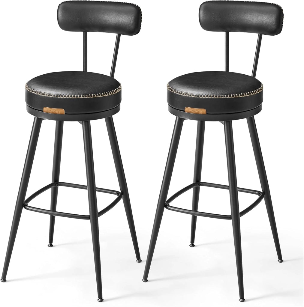 VASAGLE EKHO Collezione - Sgabelli Cucina Set da 2, Sgabelli da Bar Girevoli con Schienali, Sedie Cucina, Rivestimento con Cucitura, Moderno di Metà Secolo, Altezza 76 cm, Marrone Caramello LBC889K01