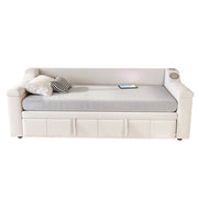 Letto estraibile matrimoniale 90×190 cm e 180×190 cm con USB; Bluetooth e ripiani; senza materasso; velluto; beige