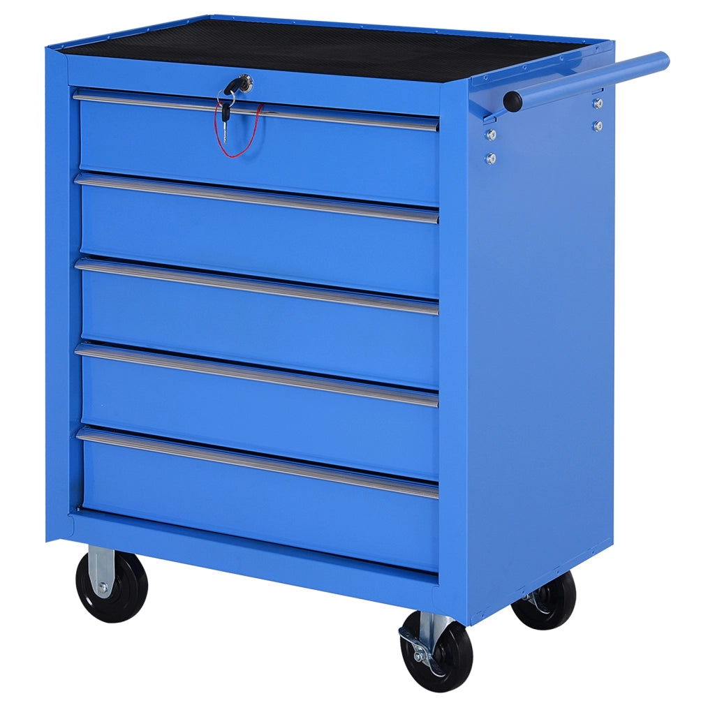 Carrello porta utensili con 5 cassetti, struttura in acciaio, blu