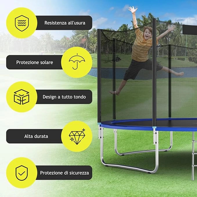 Rete per Trampolino Sostitutiva 366cm, Ideale per Struttura Rotonda con 6/8 Paletti con Doppie Cerniere, Fibbie di protezione e Ganci