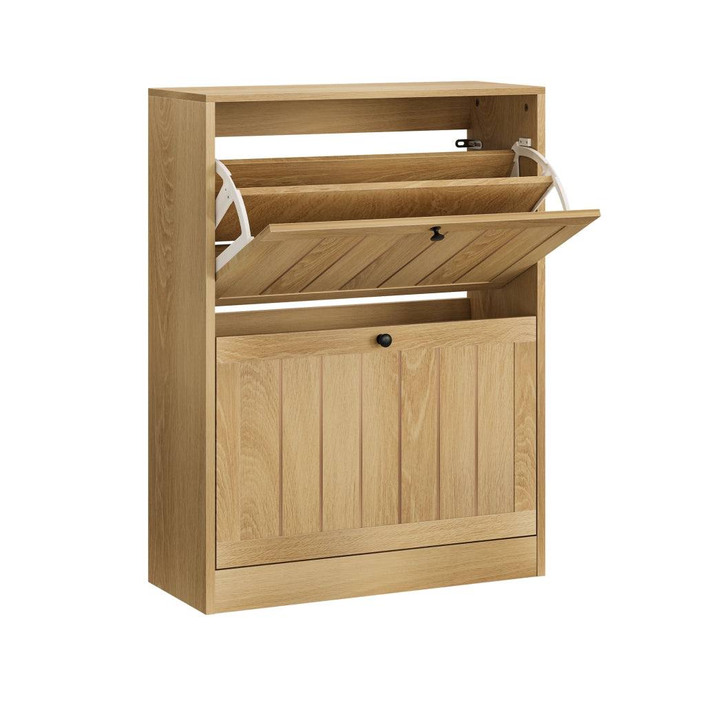 Scarpiera a ribalta 60 cm colore rovere, mobile portascarpe freestanding con 2 scomparti, stile moderno