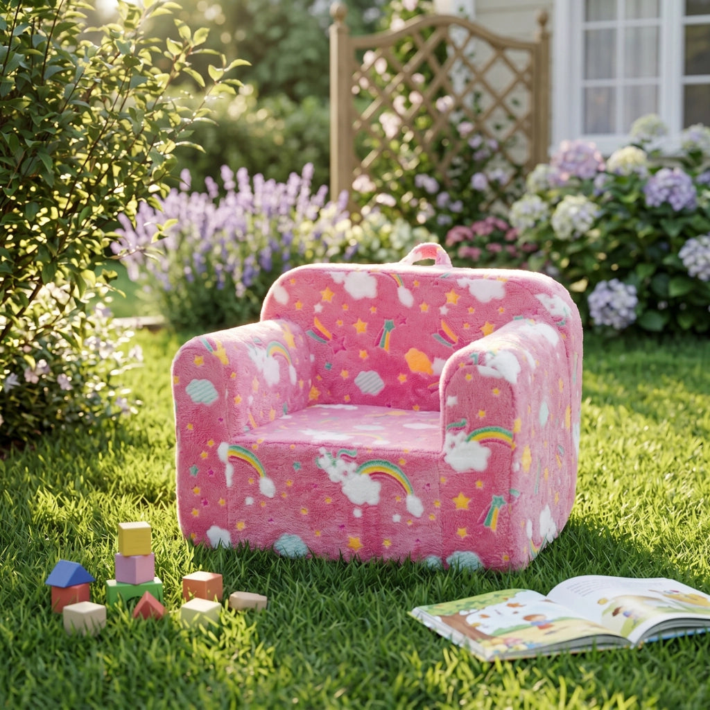 Poltroncina per bambini in tessuto rosa con braccioli, leggera e fodera sfoderabile 41 × 32 × 17 cm