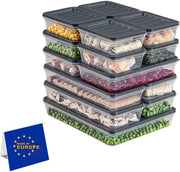 Set di contenitori per alimenti stivellabili, contenitori di archiviazione, organizzatore per frigorifero e congelatore con coperchio, resistente al gelo fino a -25 °C, scatole riutilizzabili per carni (15 pezzi)