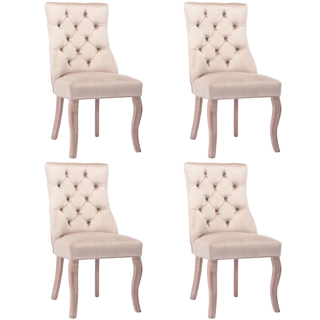SEDIA da pranzo in velluto beige 97x51x47 cm, schienale alto, Set da 4 pezzi