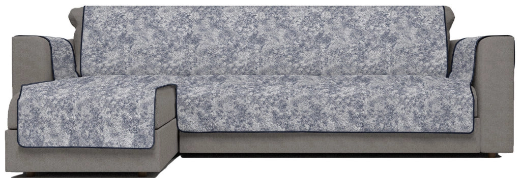 Copridivano con Penisola Sinistra Seduta 190 cm in Poliestere e Cotone Blu Scuro