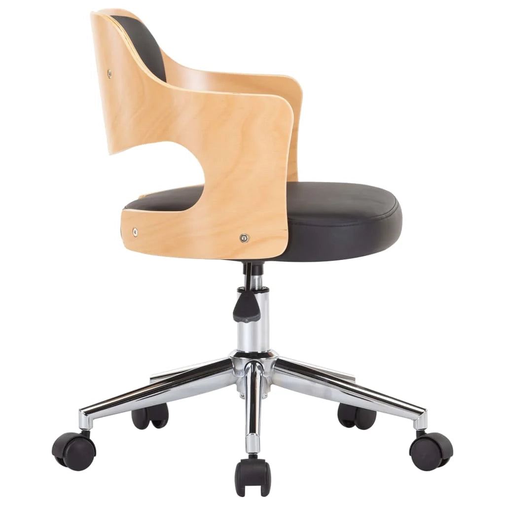Sedia girevole da ufficio/studio in legno curvato e similpelle nera 02_0024153