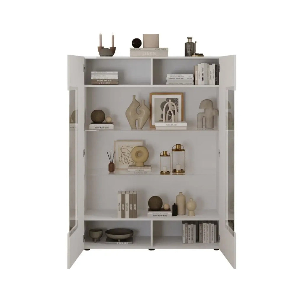 Vetrina SCENA – L121 x H166 x P42 cm – 2 porte – Bianco lucido lacato