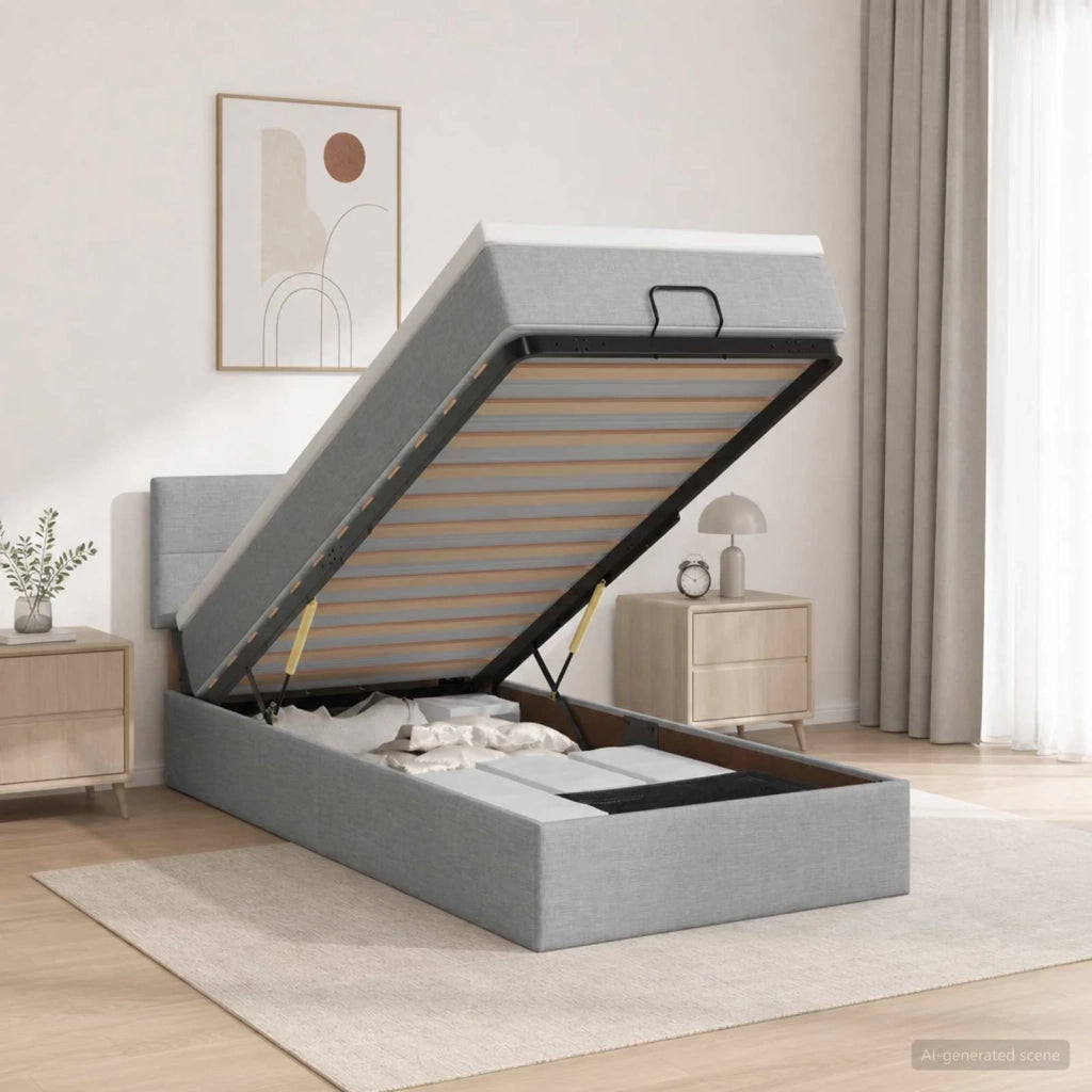 Letto ottomano con materasso Grigio Chiaro 100 x 200 cm Tessuto 3456302
