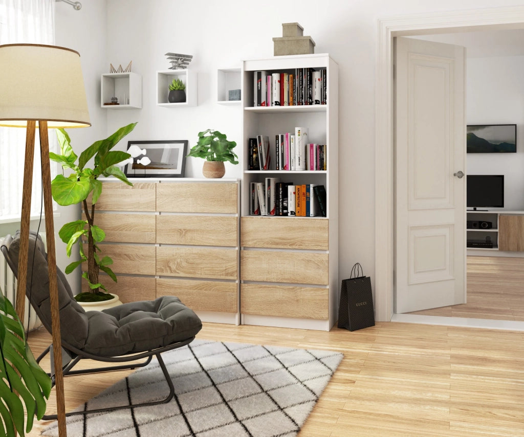 Libreria AKORD R60 Bianco, Sonoma Quercia 60 cm 3 cassetti 60x35x180 cm