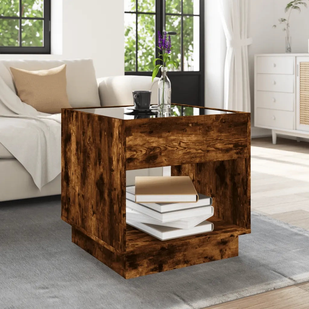 Tavolino da Salotto con LED Infinity Rovere Fumo 50x50x50 cm 847655