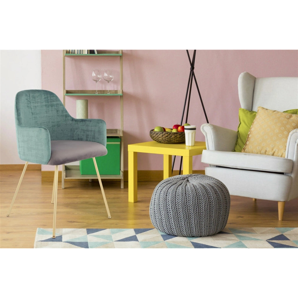 Sedia di design Richard in velluto verde e grigio