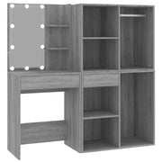 Toeletta | Tavolo da Trucco con LED e Armadietti Grigio Sonoma Legno Multistrato