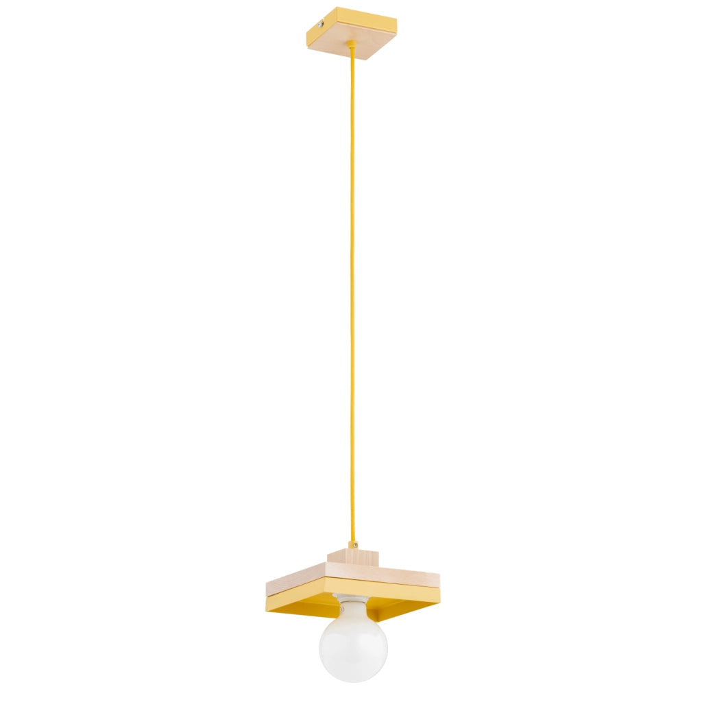 Lampada a sospensione gialla legno/metallo 1xE27 15W MIKO Alfa