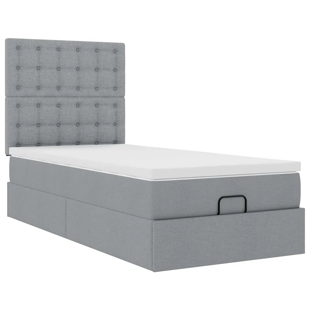 Pouf Letto con Materasso Grigio Chiaro 100x200 cm in Tessuto 3313299