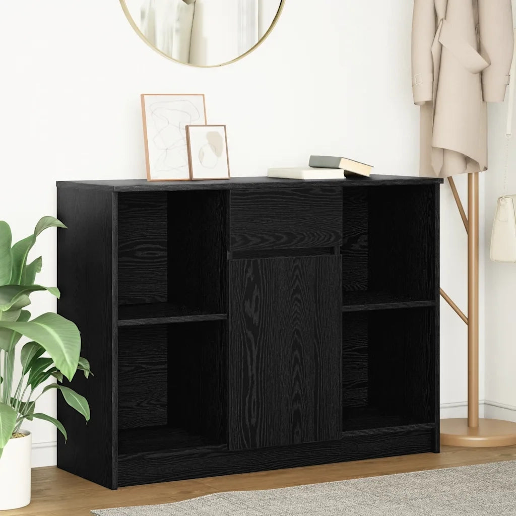 Credenza con Cassetto-Buffet-Armadio da cucina Rovere Nero 101x35x76cm Legno Multistrato