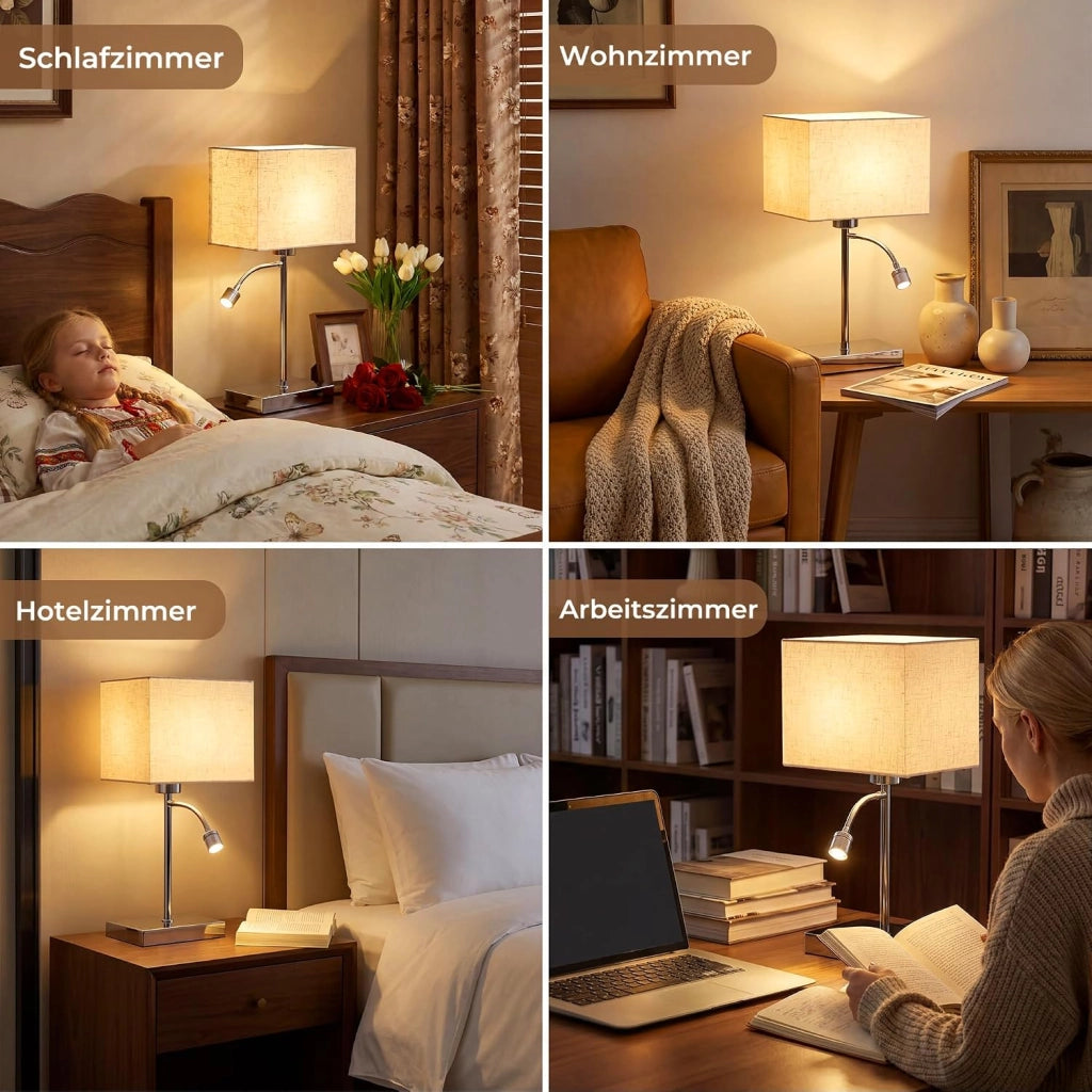 ZMH Lampada da Tavolo LED E27 Moderna Paralume in Tessuto Orientabile 360¡ã Interruttore per Camera Letto Hotel
