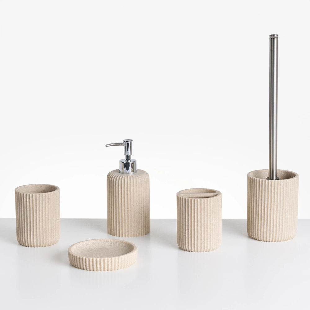 Set di 5 accessori in poliresina beige chiaro per il bagno stile elegante semplice