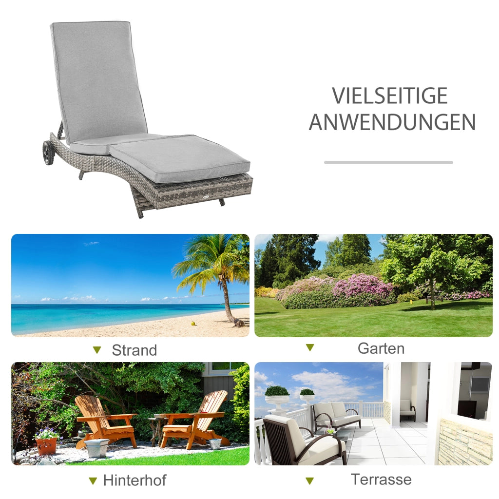 Lettino da giardino in polyrattan con cuscini regolabile ¨C Minimal ¨C Grigio 207x70x70 cm