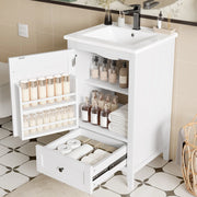Mobile sottolavabo con lavandino in ceramica, 1 anta, 1 cassetto e ripiano regolabile, per bagno, bianco, 51 × 46 × 85 cm