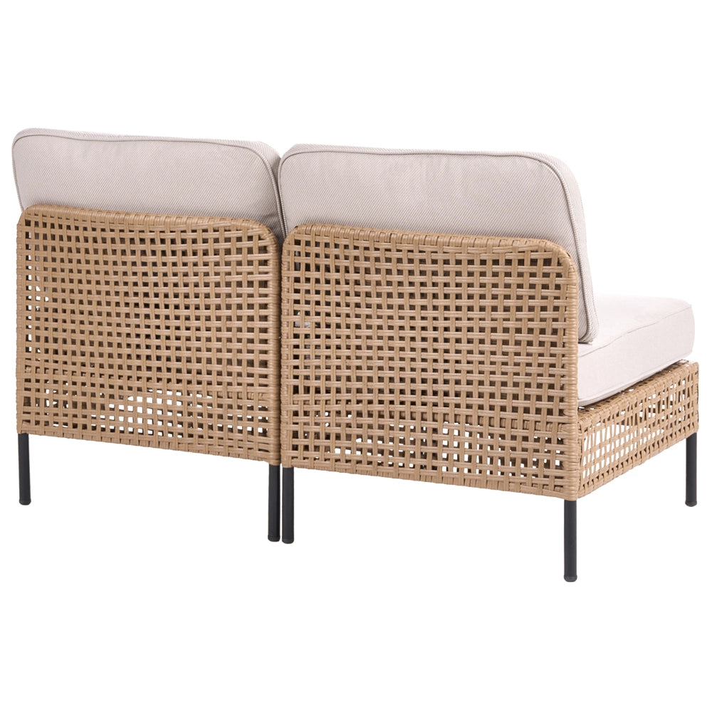 Divano da esterno in rattan PE beige chiaro a 2 posti con struttura in metallo cuscini per seduta e schienale stile moderno giardino patio