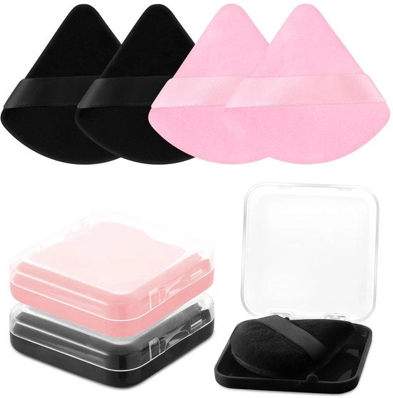 Poederkwast con 2 contenitori portatili - Spazzola per polvere per il viso morbida - Piuma per trucco a forma di triangolo - Riciclabile - Adatto a tutti i tipi di pelle - 7 cm di diametro - Spazzola per trucco