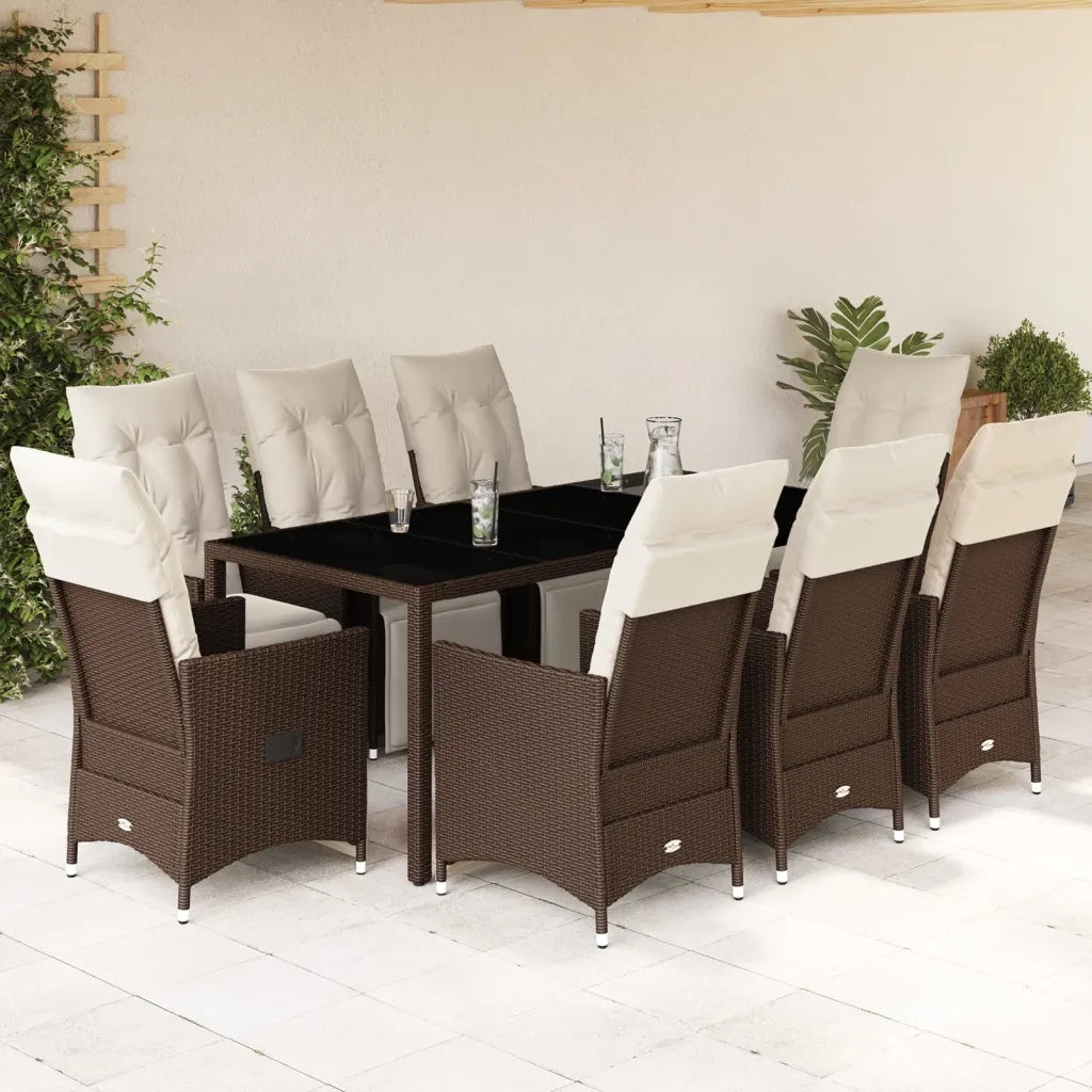 Set Bistrò da Giardino 9 pz con Cuscini in Polyrattan Marrone 3276920