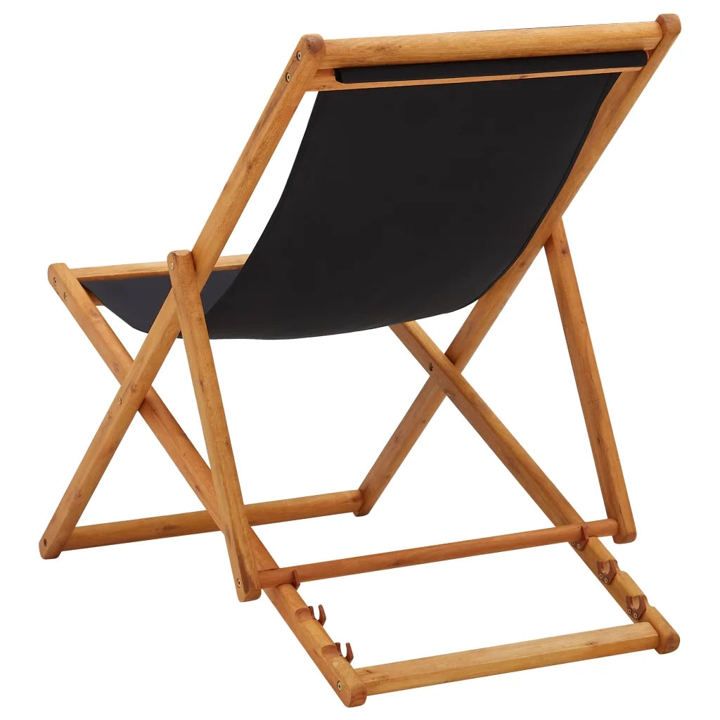 Sedia da Spiaggia Pieghevole Legno di Eucalipto e Tessuto Nero cod mxl 22786