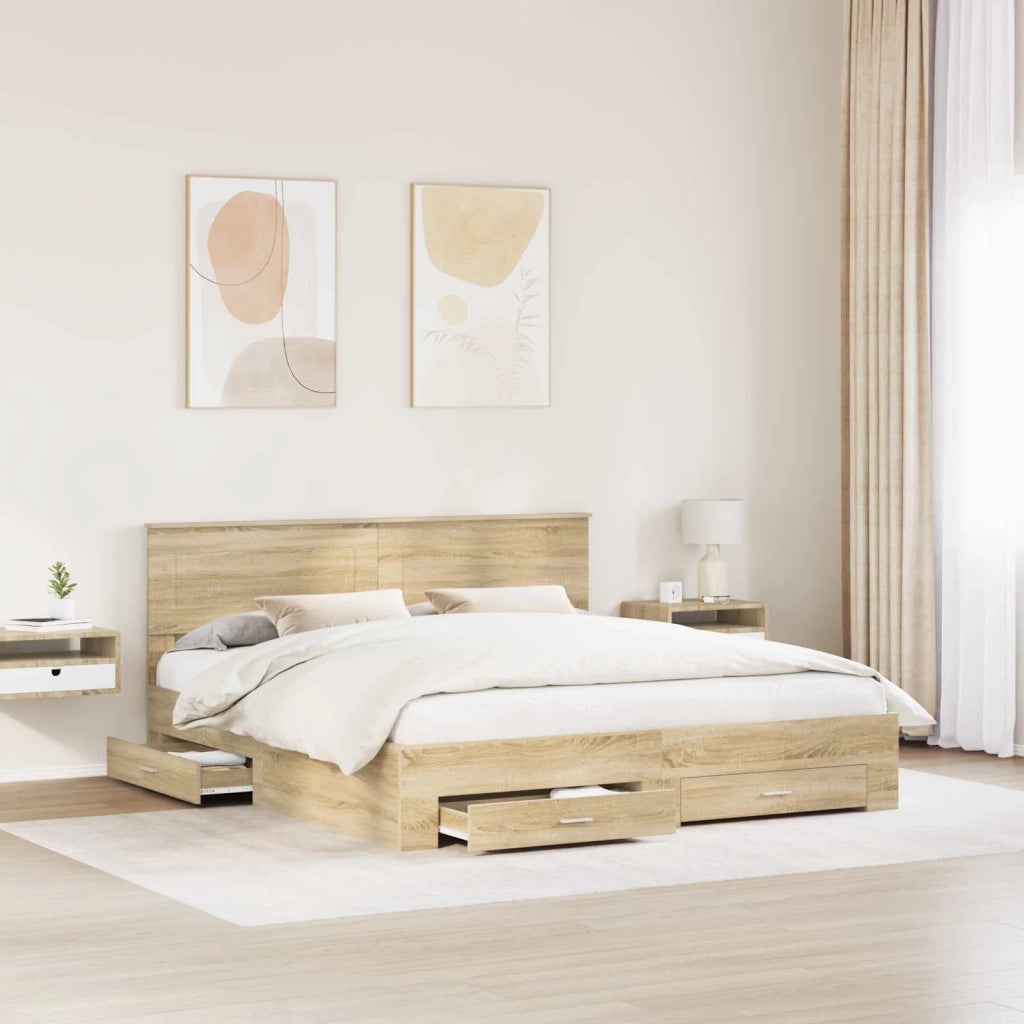 Struttura del letto con testiera Rovere Sonoma 200 x 200 cm 3408224