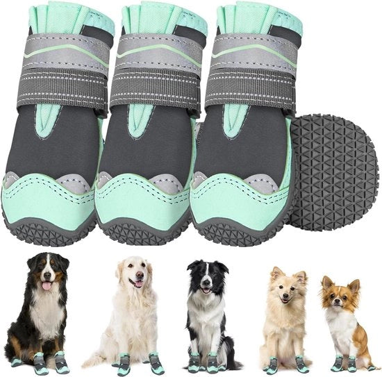 Calzature per cani - Protezione per le zampe e zampa antiscivolo - 4 pezzi impermeabili - Chiusura con cinturini riflettenti - Adatti per cani piccoli, medi e grandi