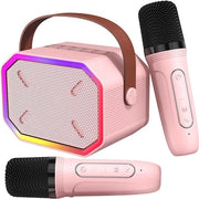 Kit di Karaoke Portatile per Adulti e Bambini - 2 Microfoni Senza Fili - Bluetooth - Effetti di Luce - RGB - Rosso - 10 x 10 x 15 cm