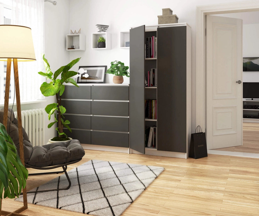 Armadio da ufficio AKORD R80 Bianca 80 cm 2 ante inserto frontale Grigio Grafite 80x35x180 cm