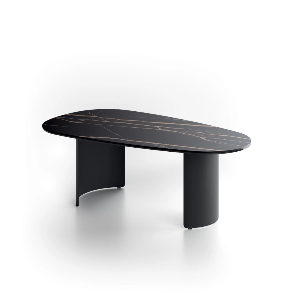 Tavolino Dolmen con top in ceramica marmo nero portoro e struttura in metallo nero - Stones