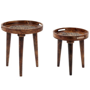 Set di 2 tavolini in legno di mango scuro realizzato a mano effetto usurato soggiorno camera da letto