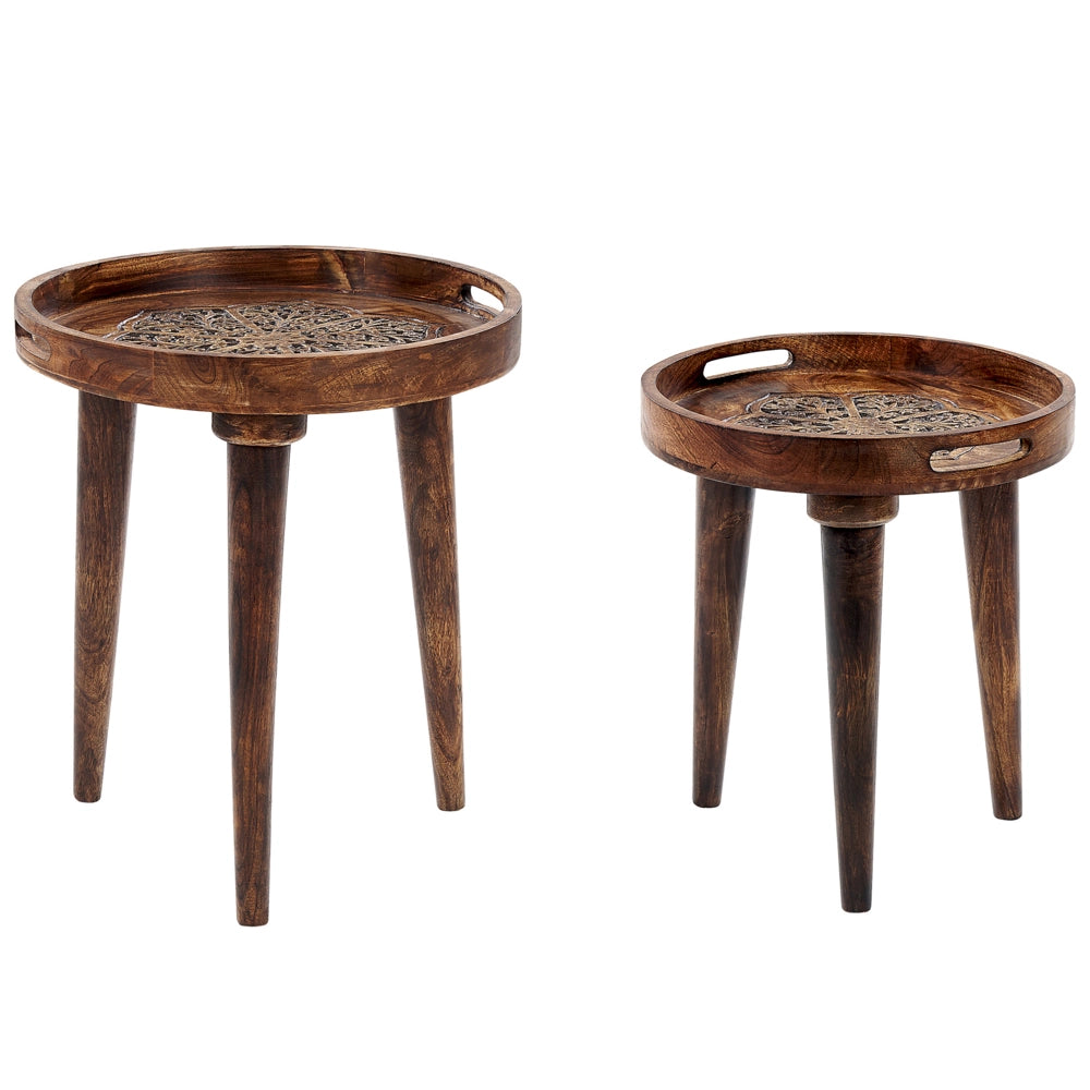 Set di 2 tavolini in legno di mango scuro realizzato a mano effetto usurato soggiorno camera da letto
