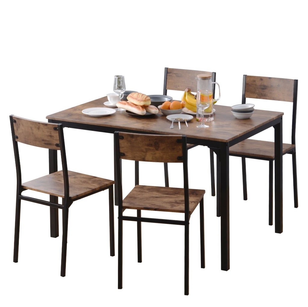 Gruppo da pranzo 108x65x75 cm con piano in pannello truciolare e struttura in metallo; marrone
