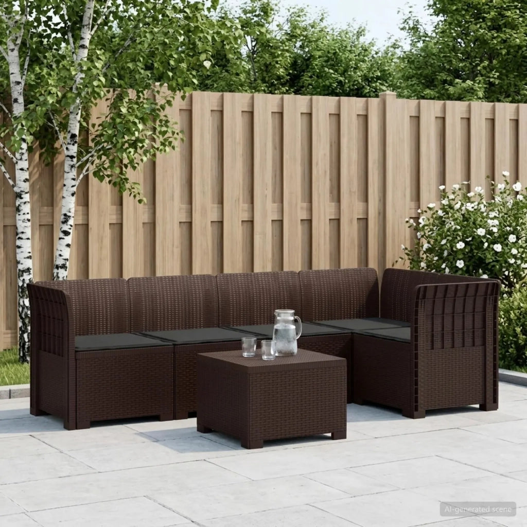 Divano da Giardino 5 Posti con Cuscini Stile Rattan PP Marrone 3444075