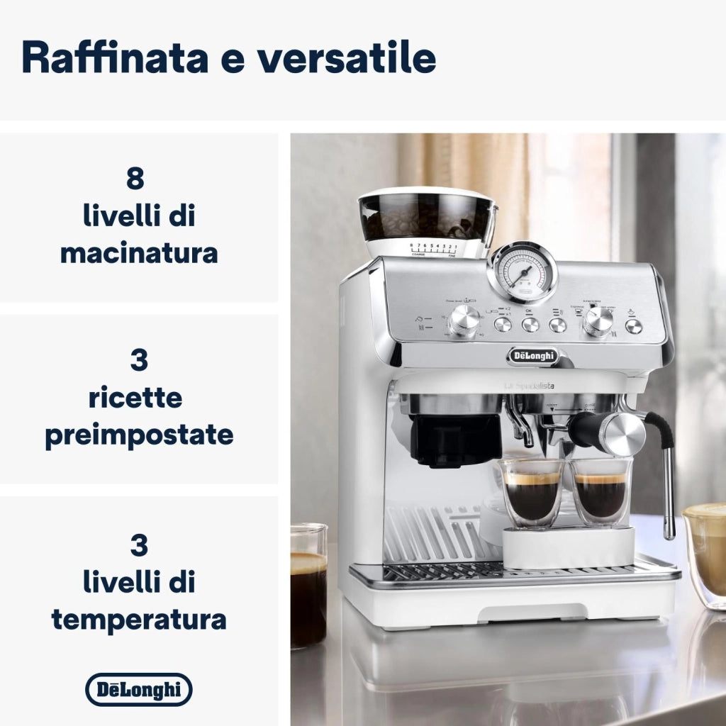 DeLonghi EC9155.W La Specialista Arte Macchina da Caffe' Espresso Macinacaffe' Integrato Lancia Vapore My Latte Art 1400W Bianco