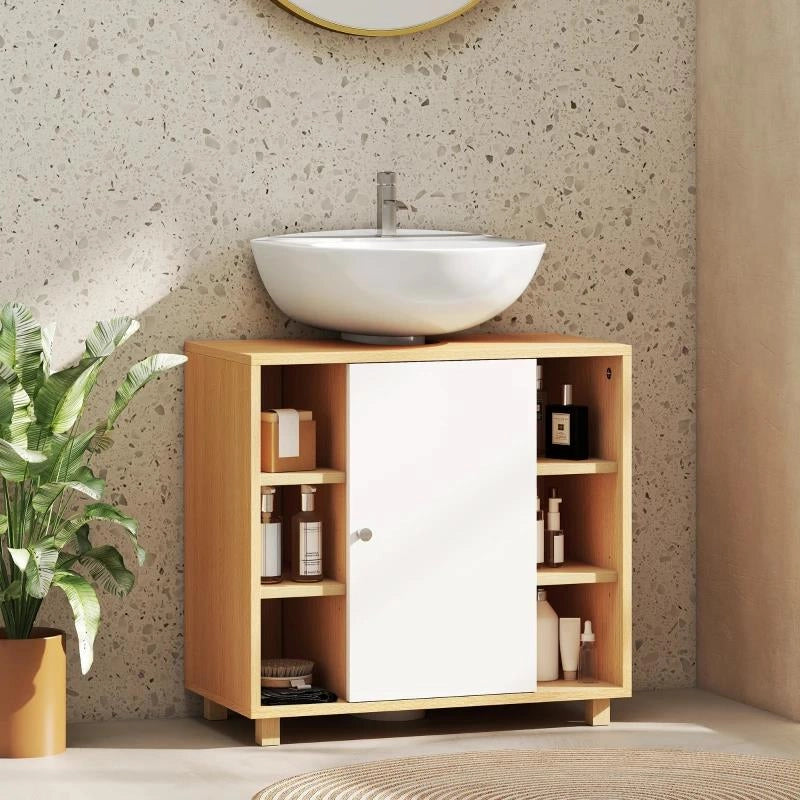 MOBILE SOTTOLAVABO BAGNO CON ARMADIETTO A 2 ANTE SOFT-CLOSE E 6 RIPIANI APERTI, 60X33X57CM, BIANCO